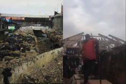 Collage photo of a collapsed building at Gikomba Market.